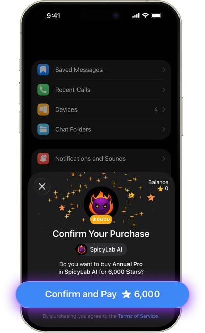 After choosing "Telegram Card", you will be instantly redirected to Telegram, where a payment popup for your JuicyLab subscription will appear.